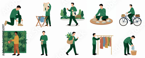 Modern Flat Design Illustration Collection Featuring Sustainable Eco Friendly Lifestyle Activities