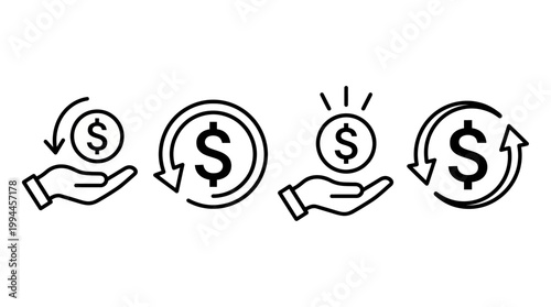 Financial transaction sequence illustrating money flow exchange and circular economy concepts in a minimalist style