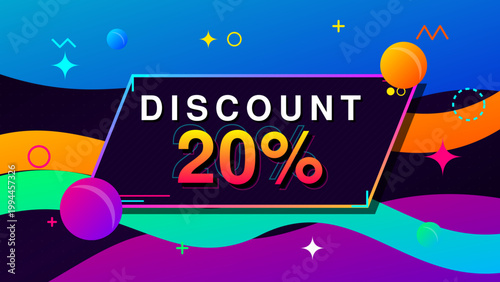 Vibrant Abstract Sale Banner with 20 Percent Discount Text and Colorful Liquid Shapes