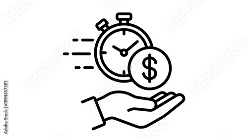 Time is money a hand holding a stopwatch and dollar sign symbolizing value