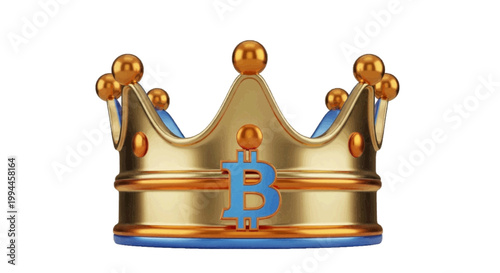 Vector illustration of golden crown with bitcoin symbol on a transparent background