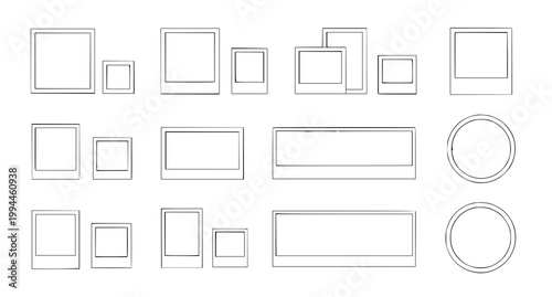 Modern photo frame vector set with realistic transparent shadows and popular size layouts isolated on white background