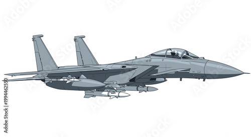 Modern jet fighter airplane vector illustration on white background