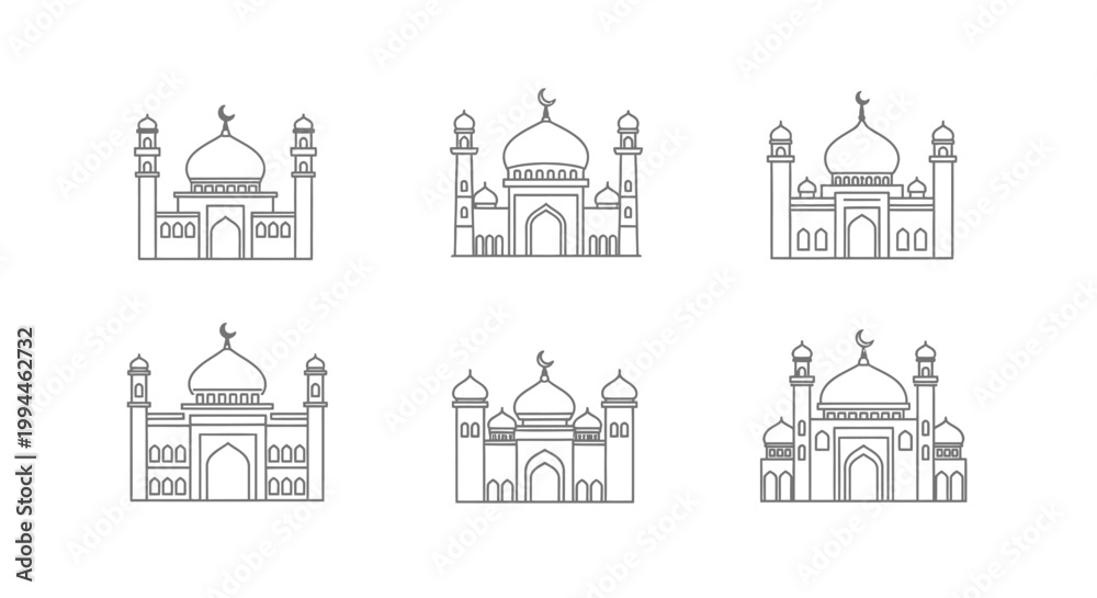 Naklejka premium Islamic mosque illustrations on white background religious architecture design