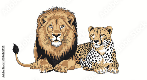 Lion and cheetah illustration representing wildlife and conservation