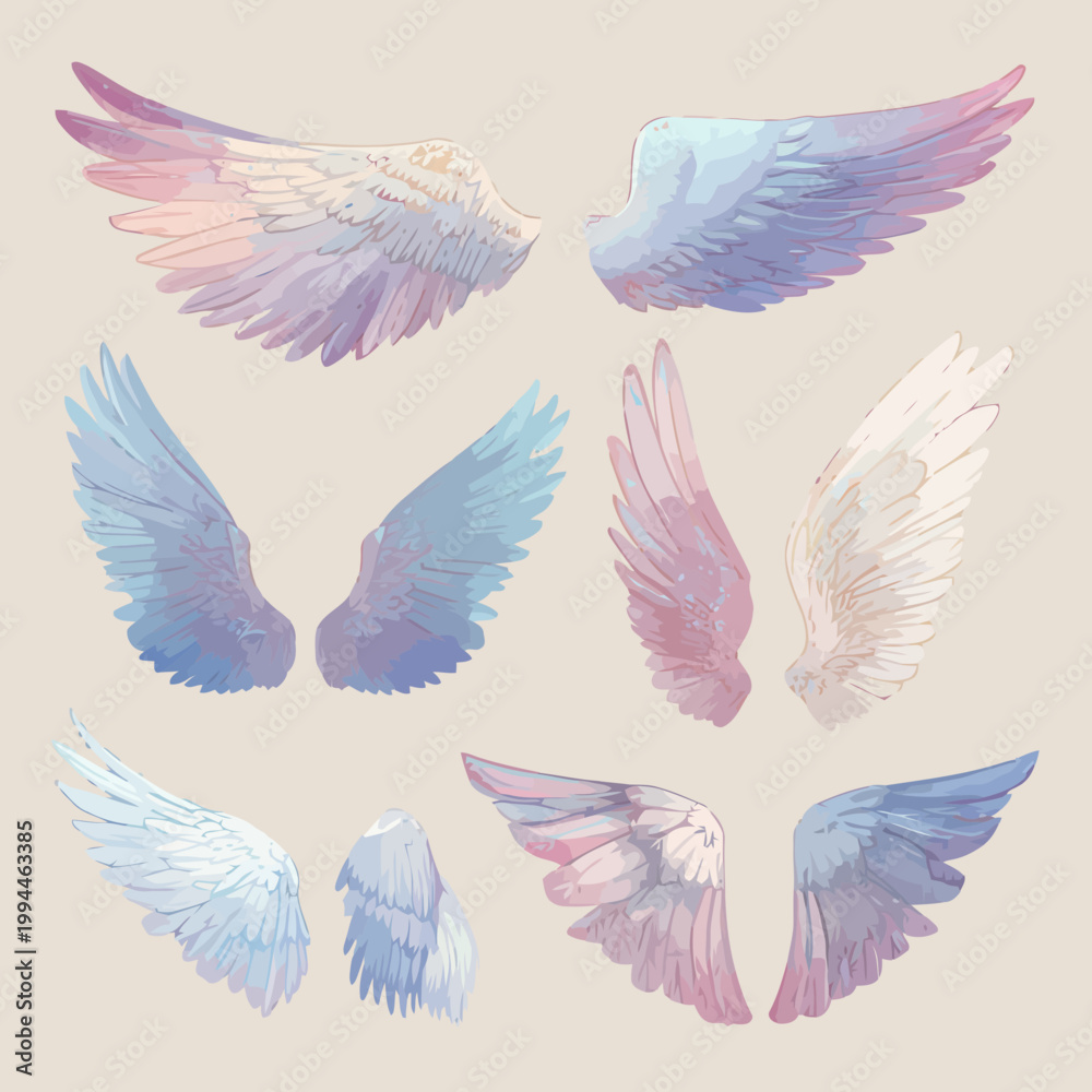 Fototapeta premium Dreamy Watercolor Wing Illustrations with Pastel Gradients for Ethereal Art
