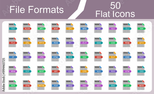 File Formats Flat Icons Set