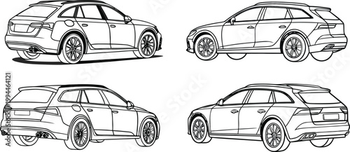 Minimal Car Fleet Side View Vector Collection for Architecture