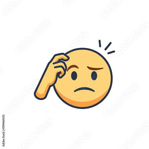 Confused yellow face scratching head pensive emoji illustration