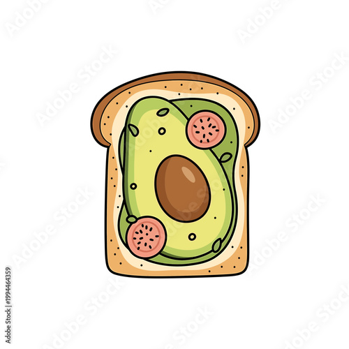 Cute avocado toast vector illustration with radish on white background