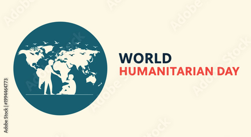 World Humanitarian Day logo with a globe and human figures emphasizing global aid and humanitarian efforts