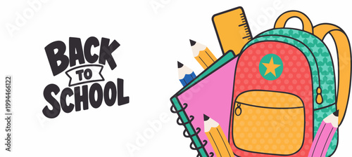 Welcome back to school clipart poster, cards, bannner set design. Back to school greeting cover collection in paper colorful grid space background with educational flat elements and copy space.
