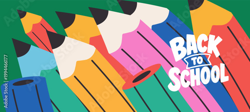 Welcome back to school clipart poster, cards, bannner set design. Back to school greeting cover collection in paper colorful grid space background with educational flat elements and copy space.