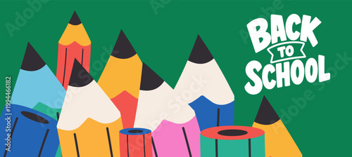 Welcome back to school clipart poster, cards, bannner set design. Back to school greeting cover collection in paper colorful grid space background with educational flat elements and copy space.