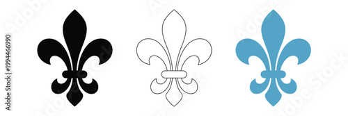 Fleur de lis elegant heraldry symbol, monochrome lily design, antique monarchy emblem, decorative banner element on transparent background