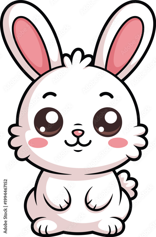 Obraz premium Adorable kawaii white bunny rabbit character posing playfully, isolated on white background, ideal for children's books, Easter celebrations, graphic design, adorable animal illustration, perfect for