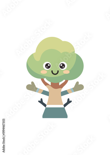 Cartoon tree character illustration on black background