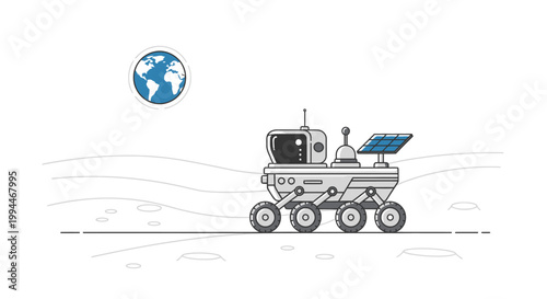 Astronaut rover explores a planet surface near a distant planet vector illustration