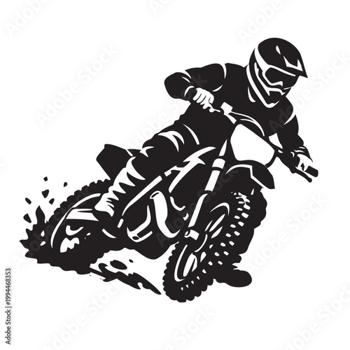 Extreme Dirt Bike Racing Silhouette Vector,Motocross Biker Logo Design in Black and White, Motocross Rider Performing a Jump Stencil Illustration