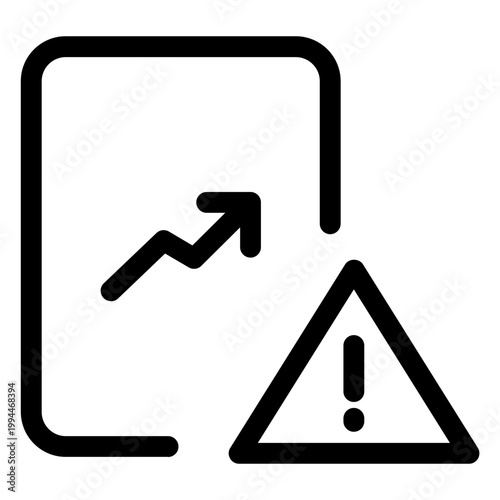 Warning sign with upward trend arrow on screen