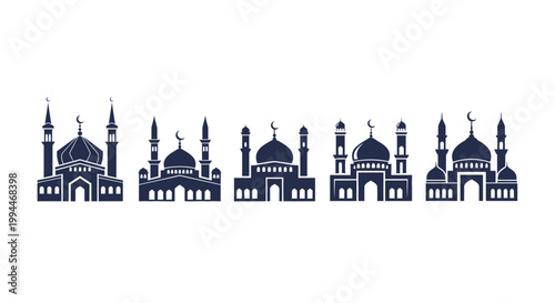 Islamic mosque silhouettes on white background religious architecture concept