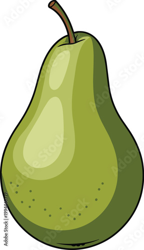 Vibrant Green Pear Isolated on White Background, Fresh Whole Fruit Illustration, Healthy Diet Ingredient, Organic Food Graphic Resource for Web Design, Cooking Blogs, Healthy Eating Guides, Produce Ma