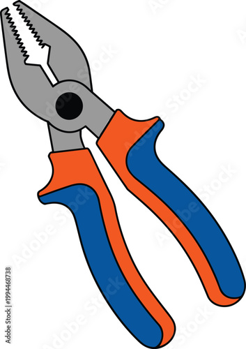 Modern Pliers Tool and Equipment for DIY Home Repair and Professional Construction Projects, Precision Craftsmanship and Handyman Essential, Ergonomic Blue and Orange Grips for Secure Handling, Indust