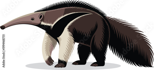 Giant Anteater Creature Illustration: Adorable Anteater Character Walking in Natural Habitats, Jungle Exploration, Wildlife Safari, Biodiversity Awareness, Mammal Zoology Educational Resource, Cute An