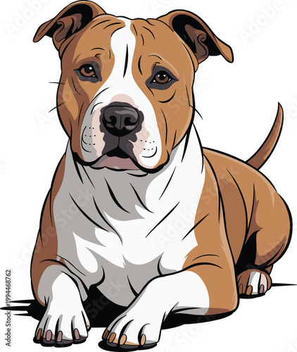 Loyal American Staffordshire Terrier Dog Enjoying Rest on a Pale Background, Perfect for Pet Care, Animal Companionship, and Friendly Pet Brands. Adorable Canine Portrait Embodying Trust, Affection, a