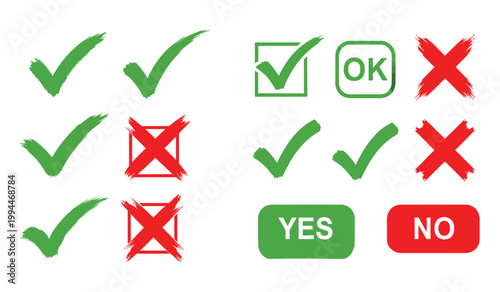 Assorted checkmarks and crosses visual indicators of status and confirmation