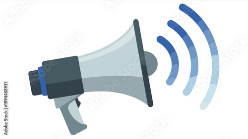 Loudspeaker megaphone announcing with sound waves, representing communication, alert, announcement, broadcasting, and important news distribution. Modern flat icon style on white background for market