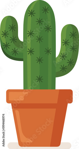 Vibrant Green Saguaro Cactus in a Terracotta Pot, Isolated on White, Symbol of Desert Life, Resilience, Growth, and Nature, Perfect for Home Decor, Greeting Cards, Travel Marketing, Botanical Illustra