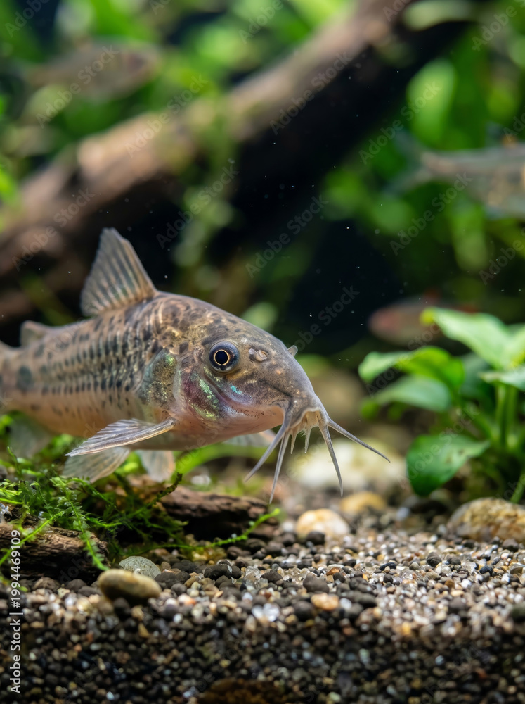 Fototapeta premium Small catfish in a natural underwater environment with plants