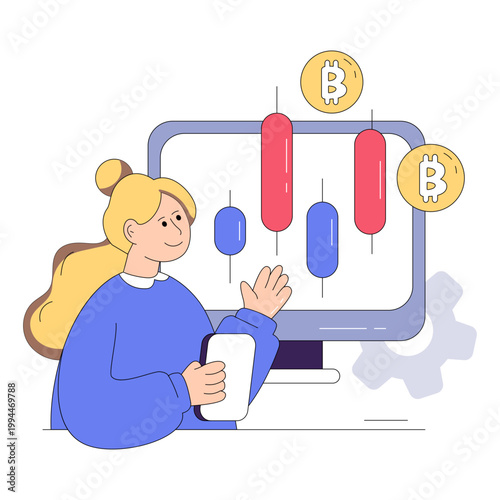 Trendy design illustration of online bitcoin analytics