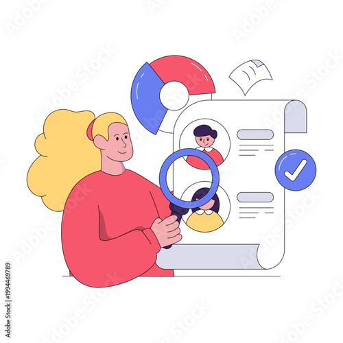 Avatar under magnifying glass, concept of search talent illustration 