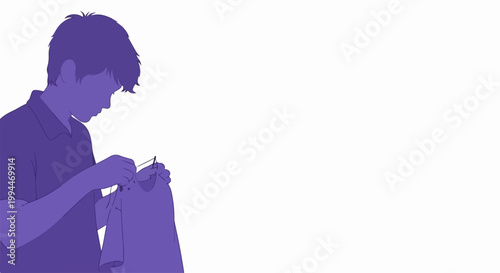 Young person knitting with yarn and needles, focused on hobby craft. Creative pastime activity for leisure time, learning new skills. Concept hobby and crafted creation. digital illustration