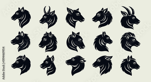 Collection of various animal head silhouettes.