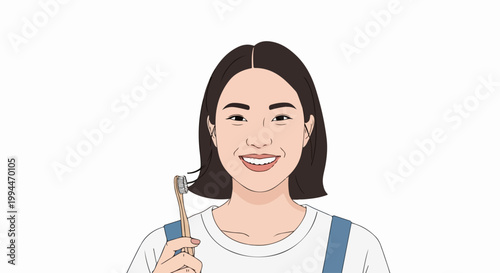 Woman brushing teeth with bamboo toothbrush, healthy smile and oral hygiene concept. Dental care routine for fresh breath and clean teeth. Daily personal hygiene for healthy lifestyle.