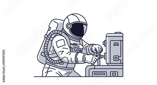 Astronaut operates machinery in a minimalist vector illustration with white background