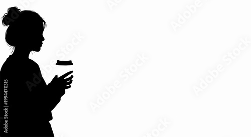 Silhouette of a woman holding a coffee cup, a modern lifestyle concept for morning routines and casual breaks.