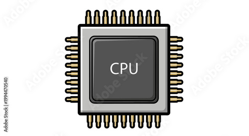 Graphic illustration of a central processing unit isolated on white background