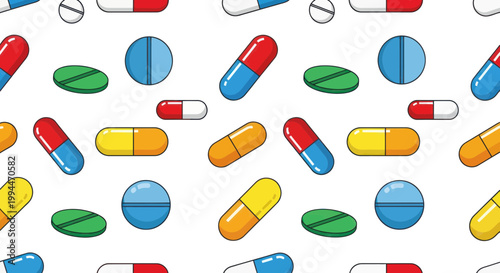 Colorful Pills and Capsules Seamless Pattern