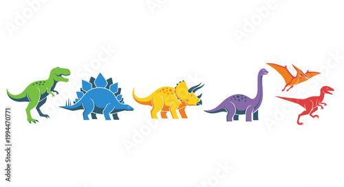 Colorful dinosaurs collection vector illustrations for educational design