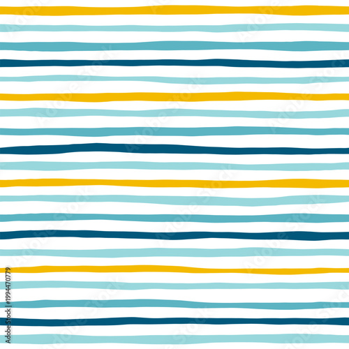 Stripes seamless pattern. Blue and yellow lines print. Watercolor sea stripes hand drown background