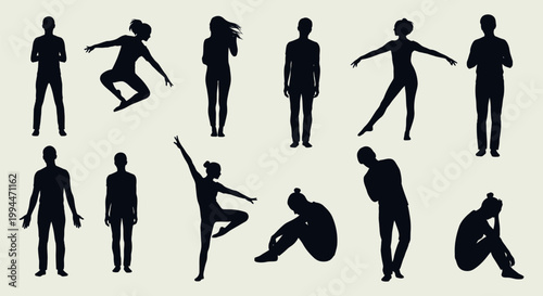 Silhouettes of people in various poses.
