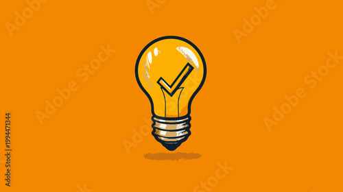 Illustration of a glowing lightbulb with a check mark inside, centered on an orange background