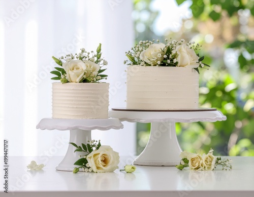 Elegant White Wedding Cakes with Delicate Floral Topping