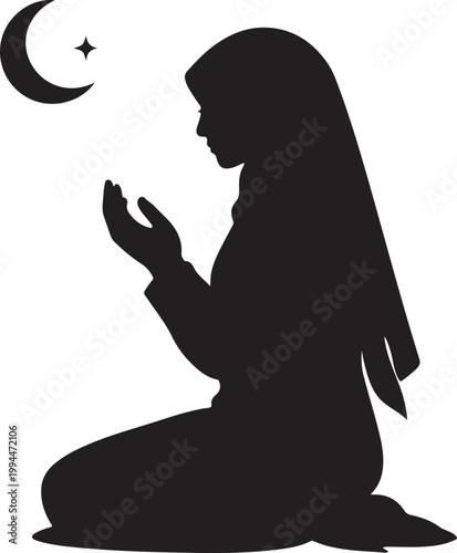 Muslim woman praying silhouette vector