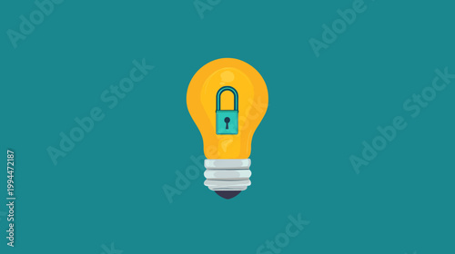 A lightbulb with a lock in it, against a teal background, symbolizing data protection