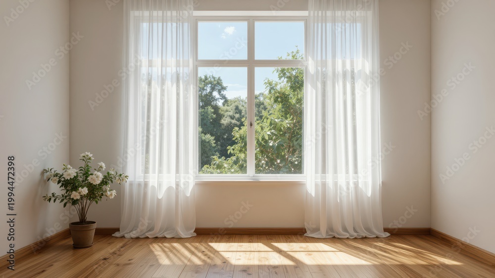 Fototapeta premium Sunlight Streaming Through Window Into Empty Minimalist Room